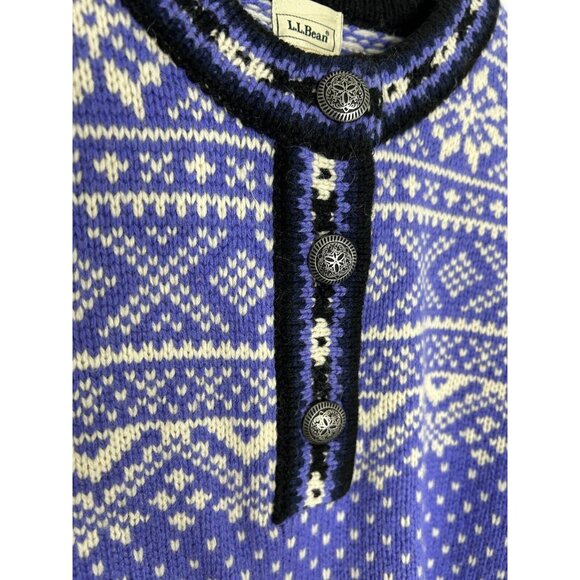 Vintage LL Bean Purple Nordic Lambswool Knit Embossed Button Sweater Size L EUC - Picture 5 of 10